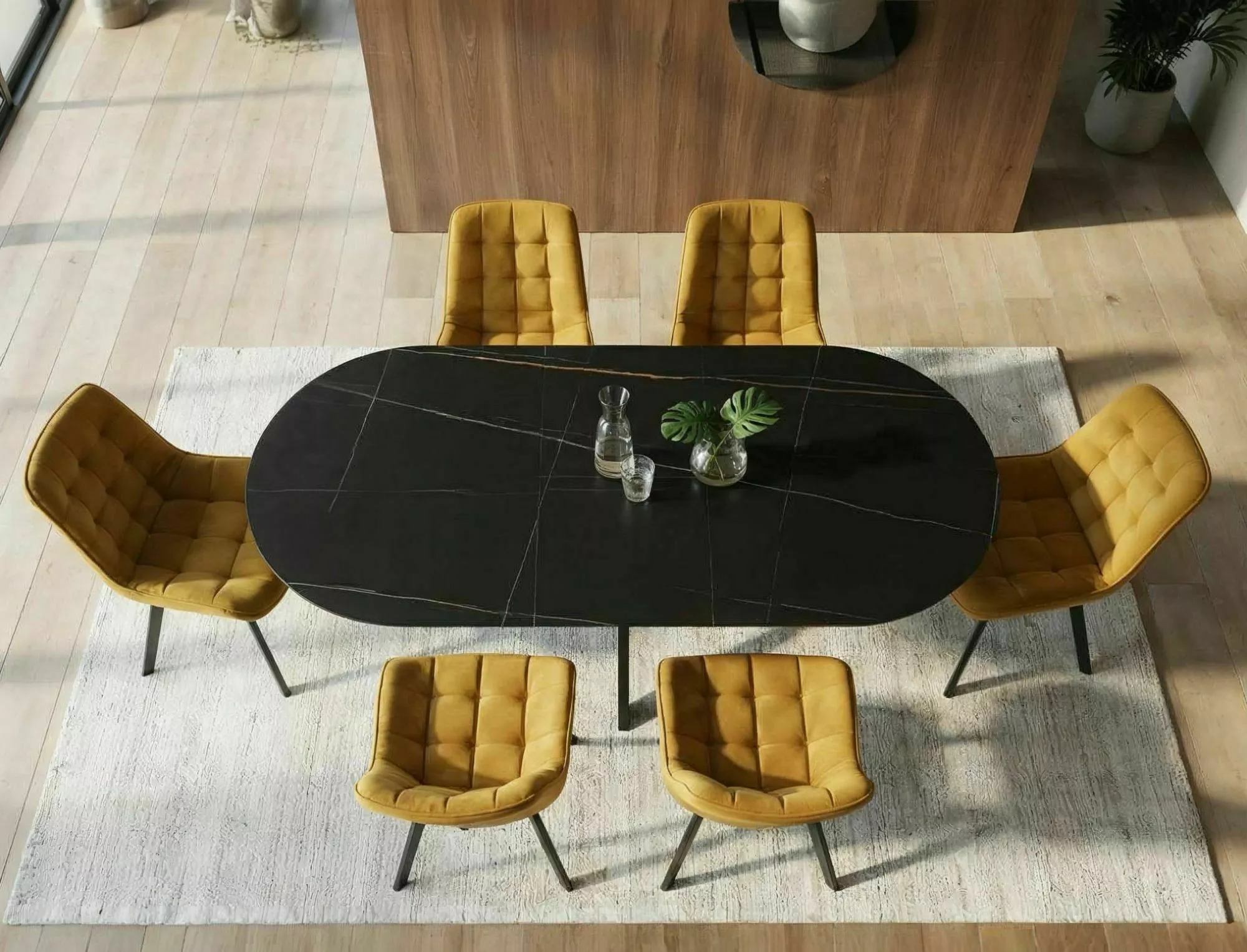 Masa GASTON CERAMIC, negru/negru, ceramica/metal, 140/180x80x76 cm [2]