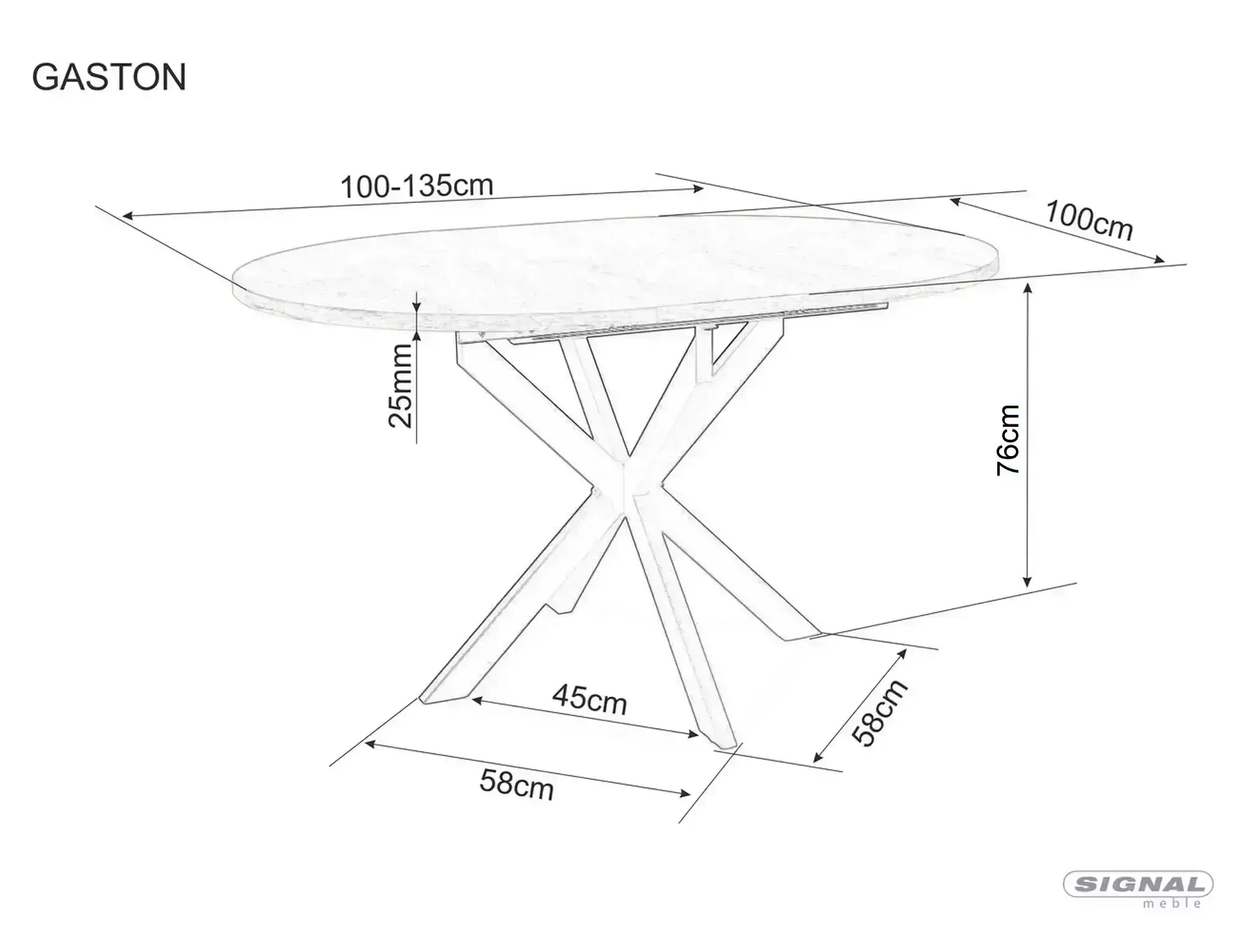 Masa GASTON CERAMIC, alb mat/negru, ceramica/metal, 100/135x76x100 cm [7]