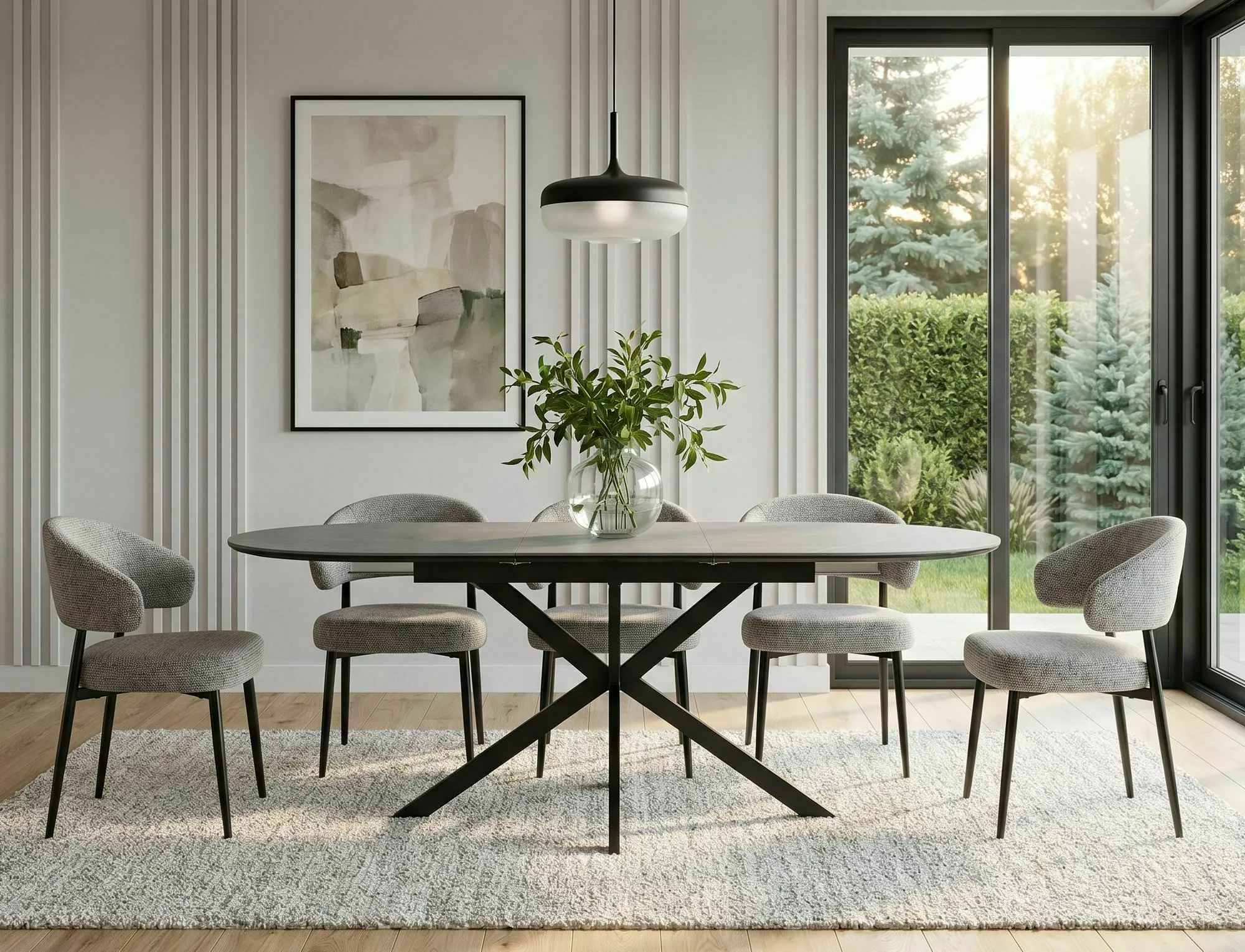 Masa GASTON CERAMIC, gri mat/negru, ceramica/metal, 140/180x80x76 cm [2]