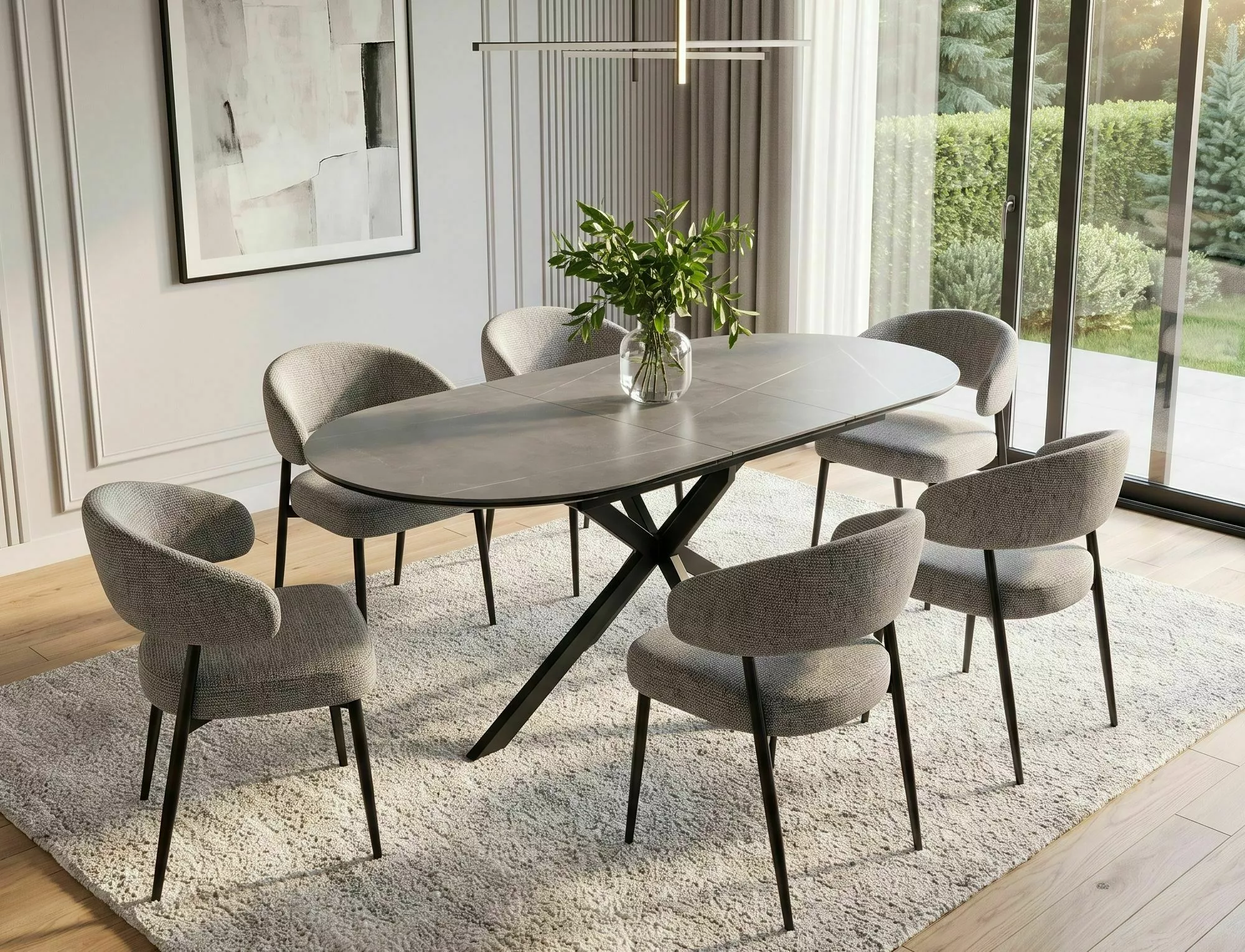 Masa GASTON CERAMIC, gri mat/negru, ceramica/metal, 140/180x80x76 cm [3]