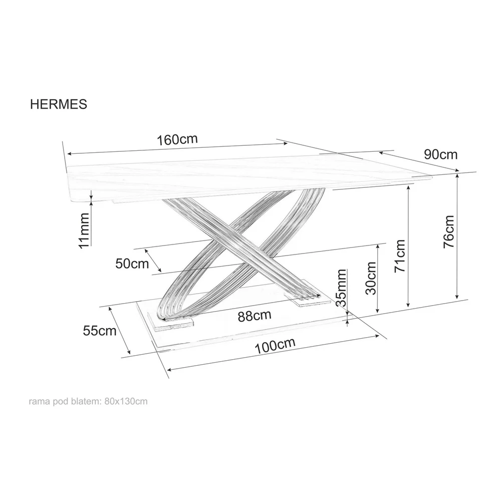 Masa HERMES - 160x90x75 cm, alb cu efect de marmura/auriu [6]