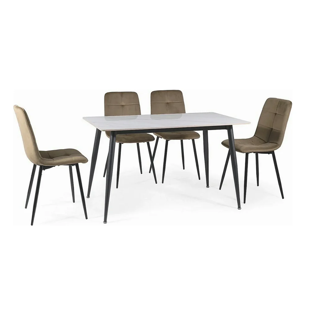 Masa IVY, alb cu efect de marmura/negru, ceramica/metal, 140x80x75 cm [2]