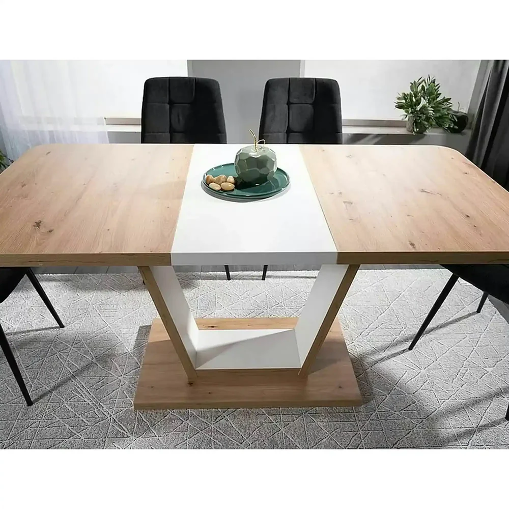 Masa NIGEL, stejar artisan/alb, PAL laminat, 120/160x80x76 cm [2]