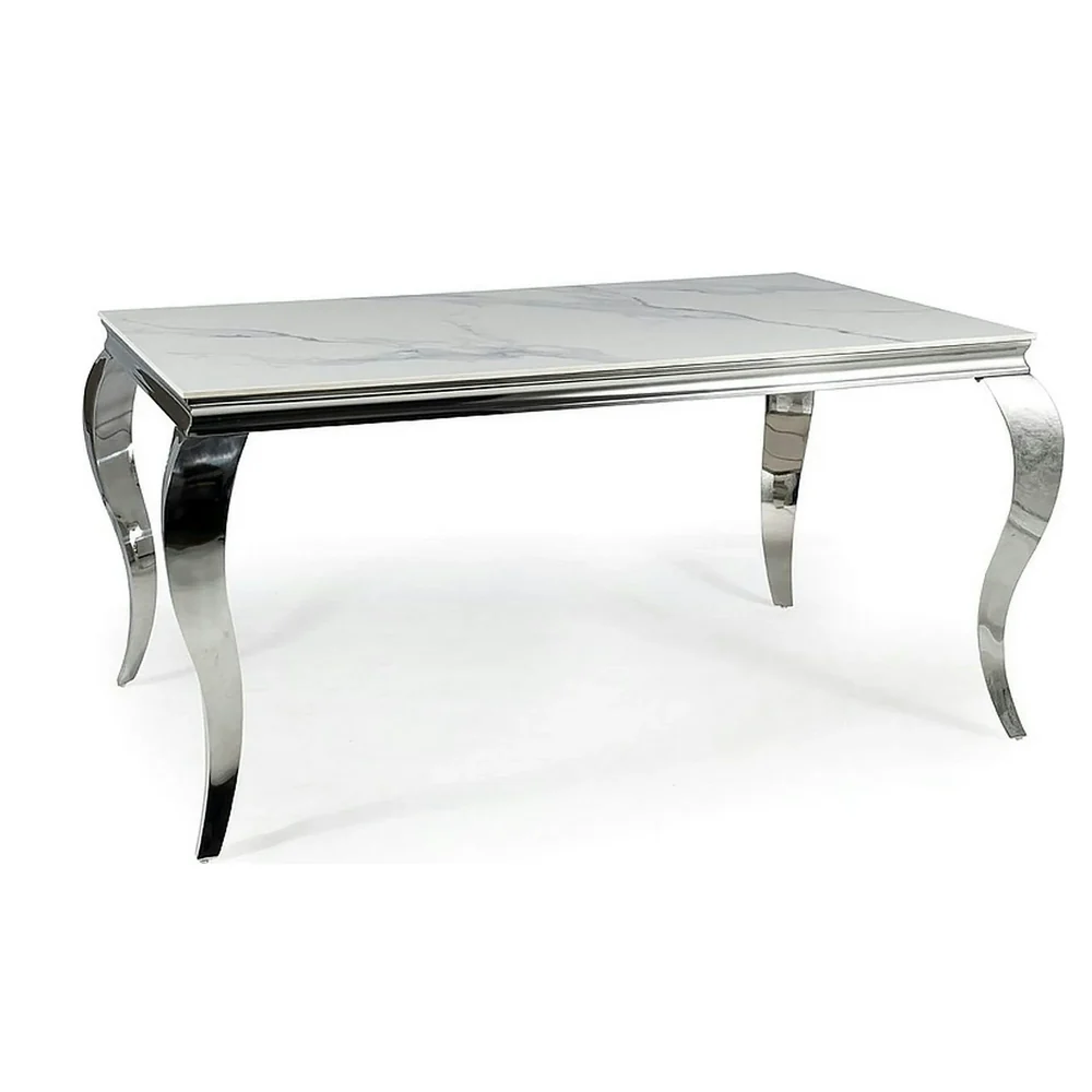 Masa PRINCE - 150x90x75 cm, alb cu efect de marmura/crom, ceramica/metal [3]