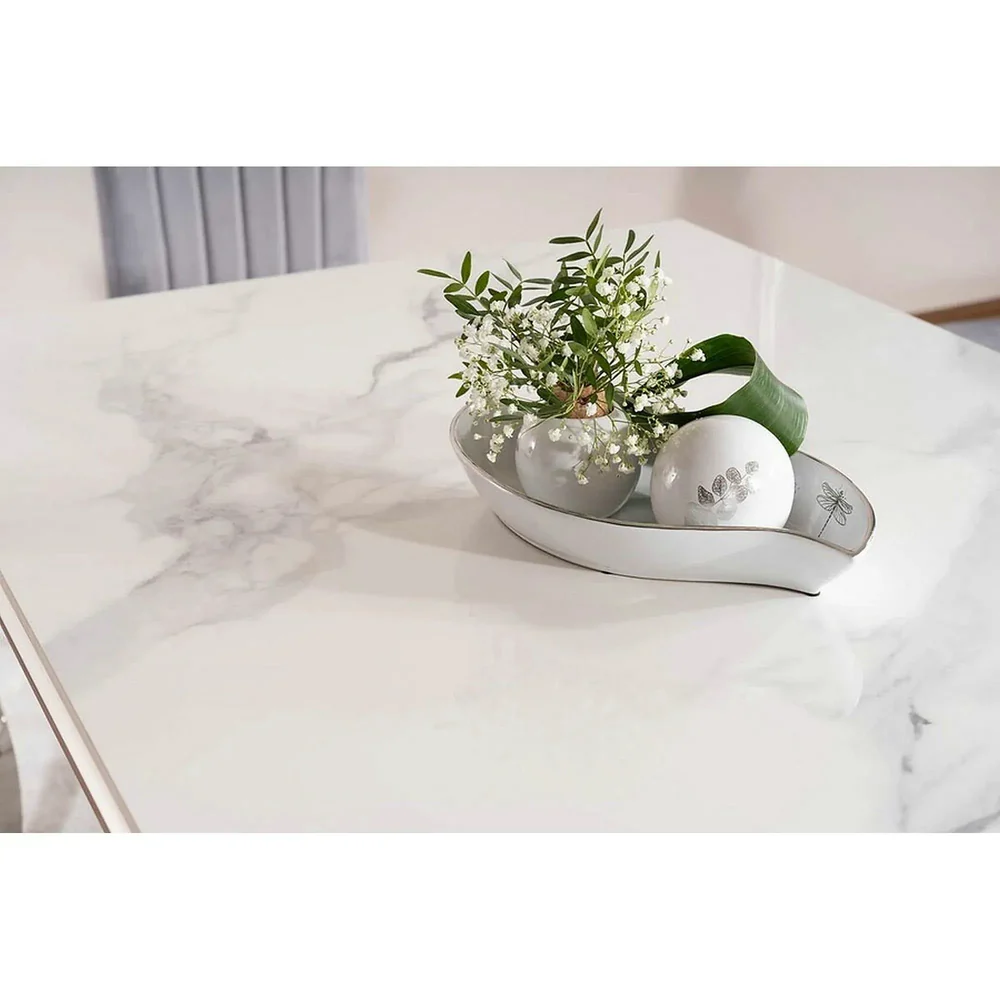 Masa PRINCE - 150x90x75 cm, alb cu efect de marmura/crom, ceramica/metal [4]