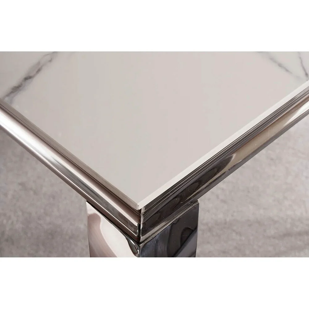 Masa PRINCE - 150x90x75 cm, alb cu efect de marmura/crom, ceramica/metal [5]