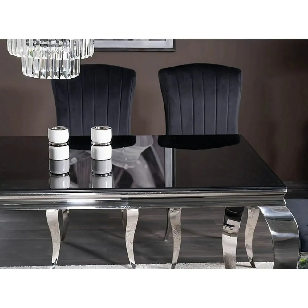 Masa PRINCE - 150x90x75 cm negru/crom, sticla securizata/metal [4]