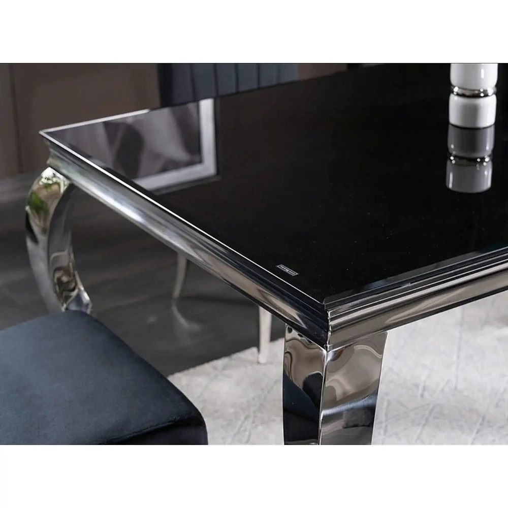 Masa PRINCE - 150x90x75 cm negru/crom, sticla securizata/metal [3]