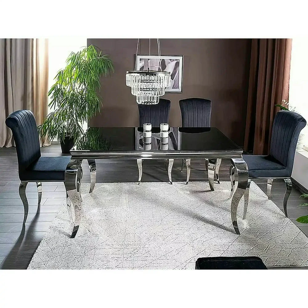 Masa PRINCE - 150x90x75 cm negru/crom, sticla securizata/metal [5]