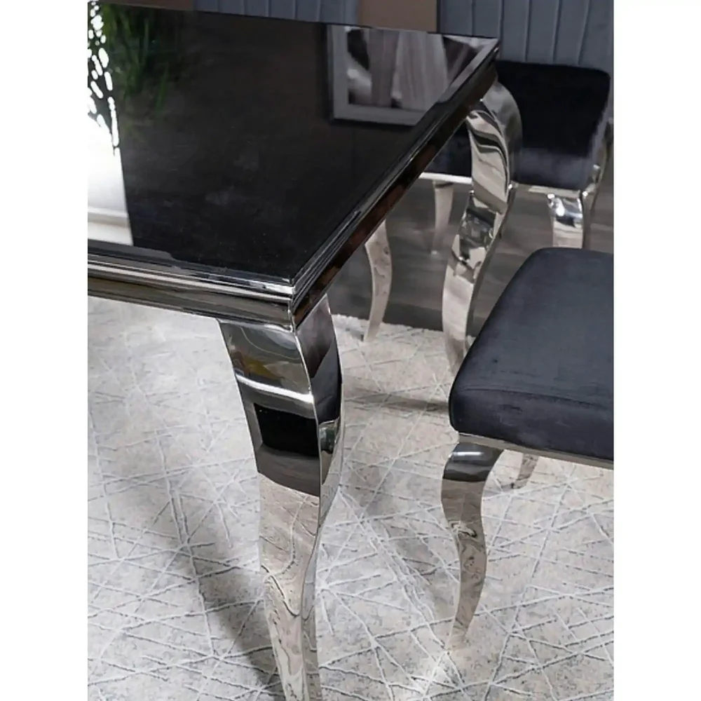Masa PRINCE - 150x90x75 cm negru/crom, sticla securizata/metal [2]