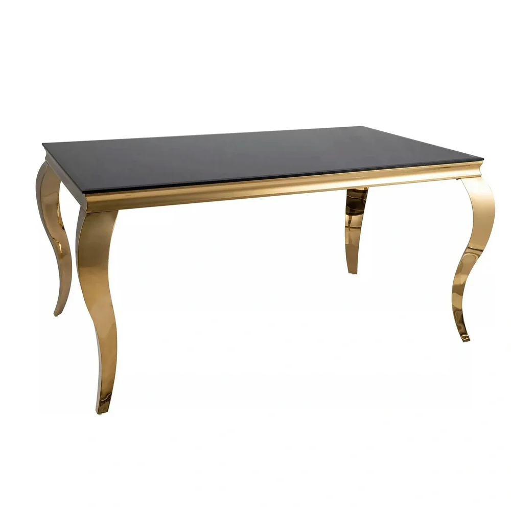 Masa PRINCE - 150x90x75 cm, negru/auriu, sticla/metal [4]