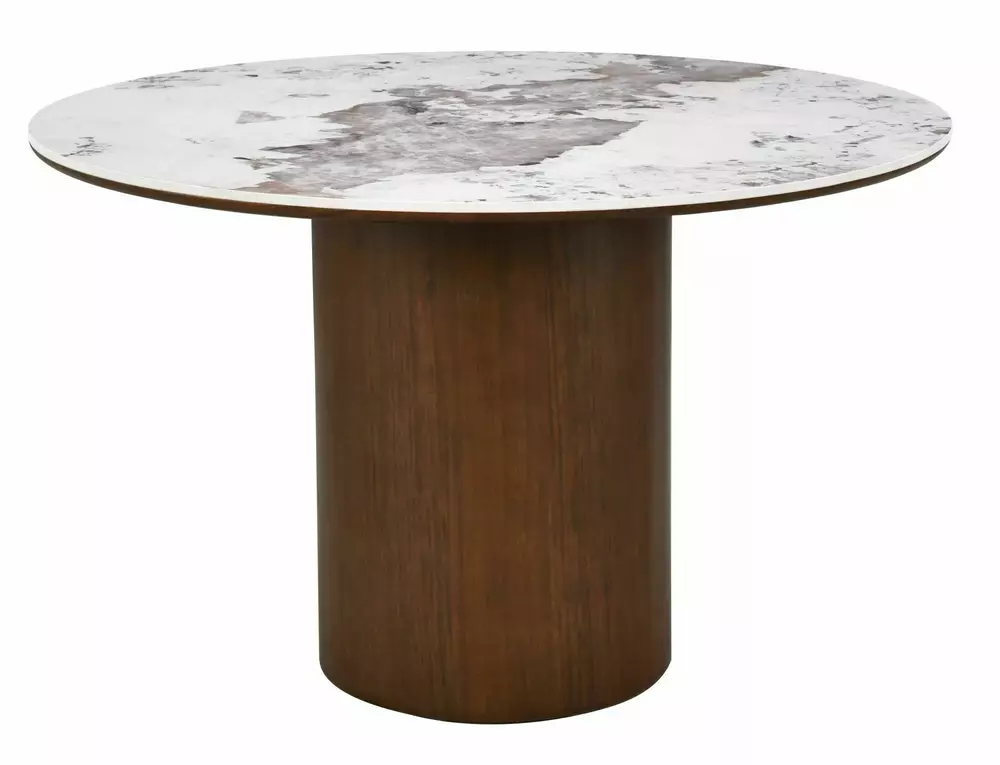 Masa rotunda Rondo Ceramic alb lucios/stejar nuc ø120/h76 cm [2]