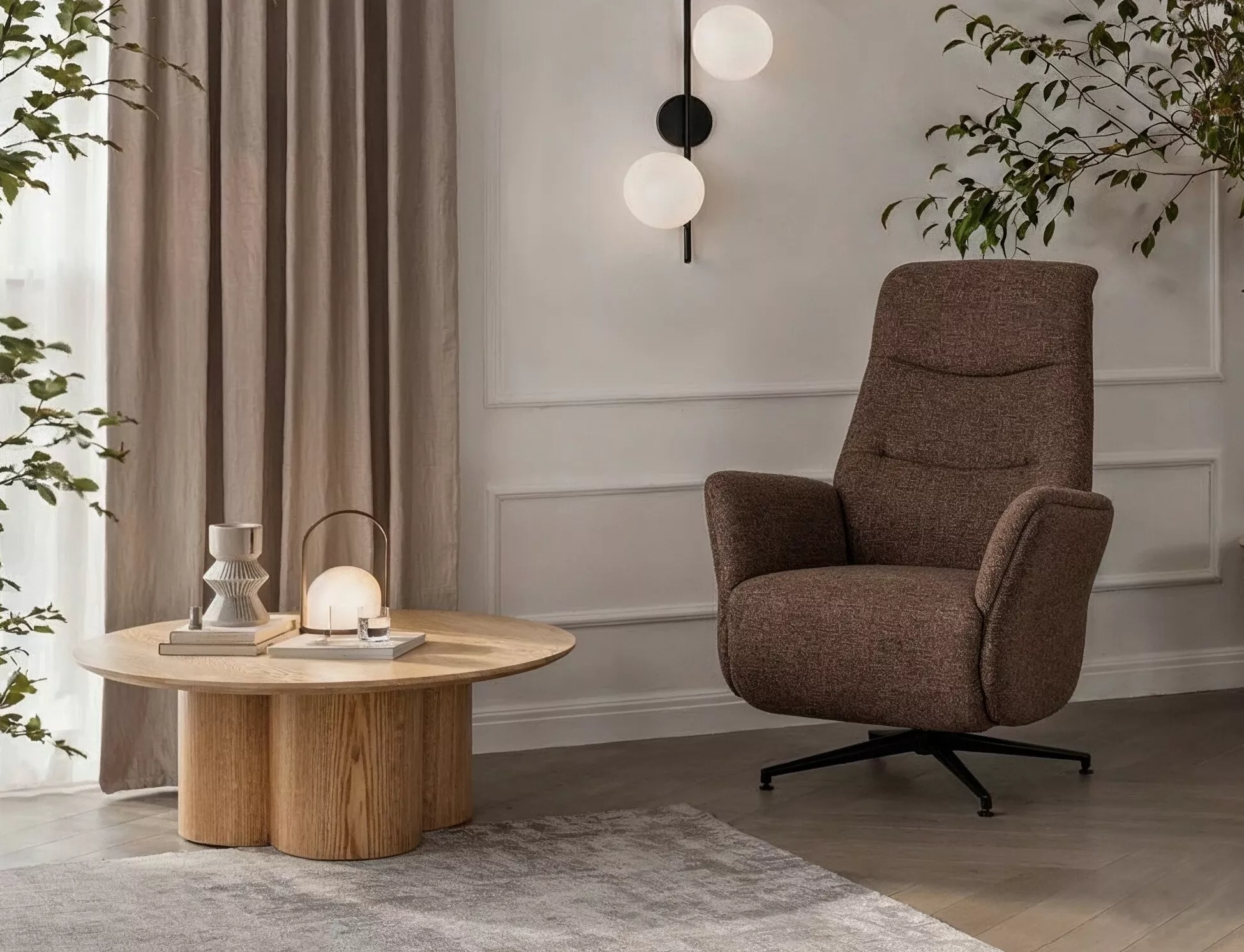 Masa rotunda Rosalia MDF și furnir natural, stejar, ø80/h45 cm [3]