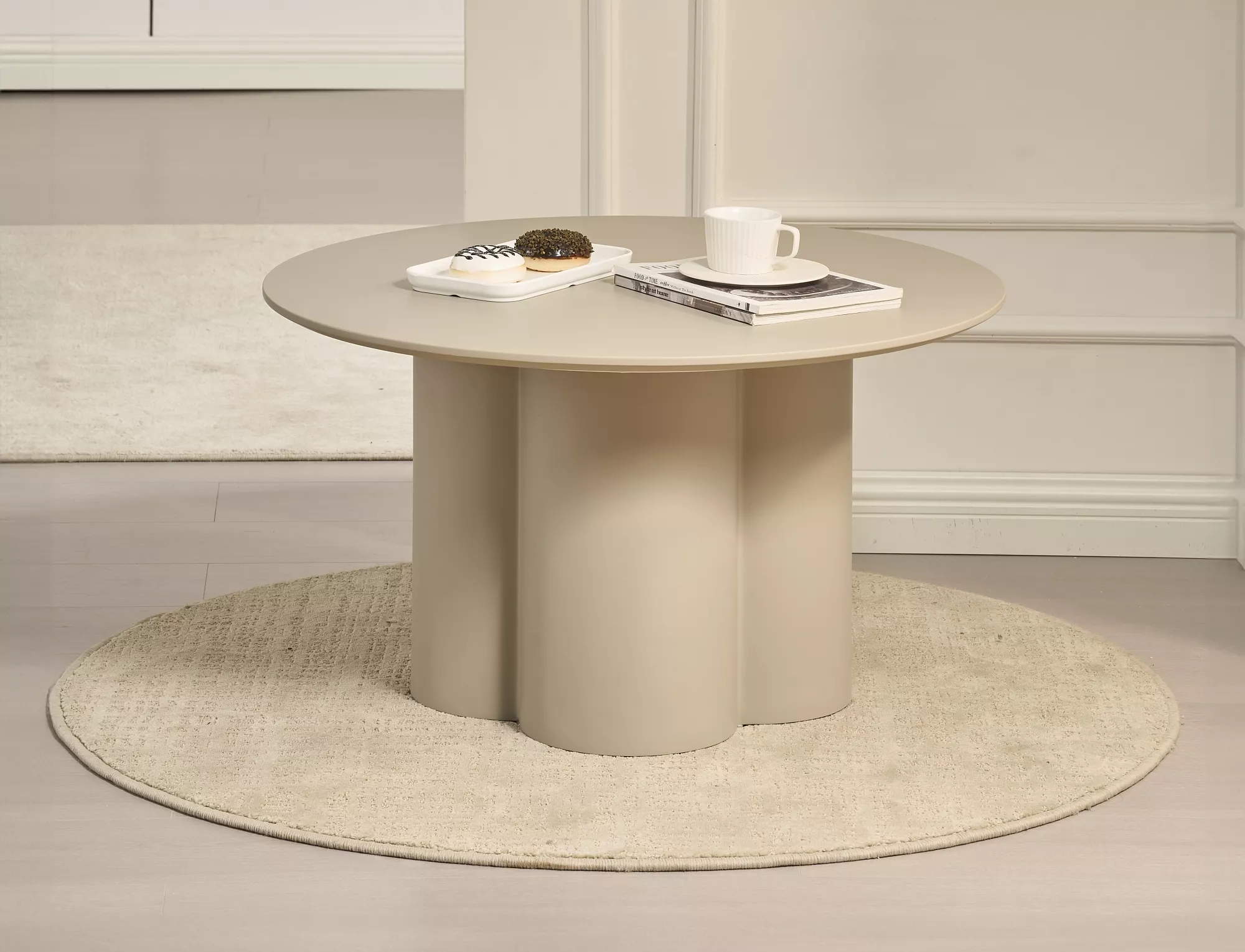 Masa rotunda Rosalia cu microciment, bej inchis, ø80/h45 cm [2]