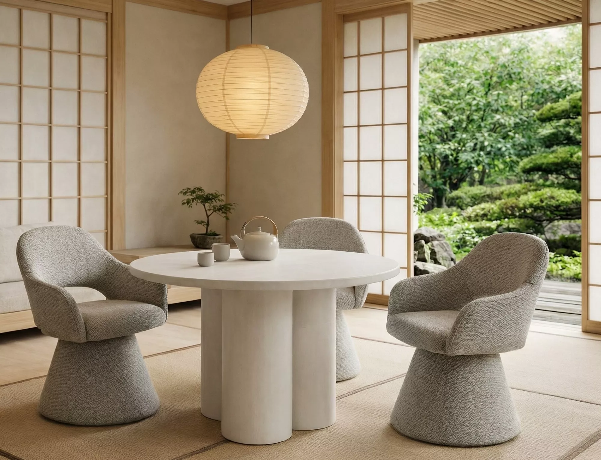 Masa rotunda Rosalia MDF cu microciment, gri deschis, ø120/h74 cm [2]