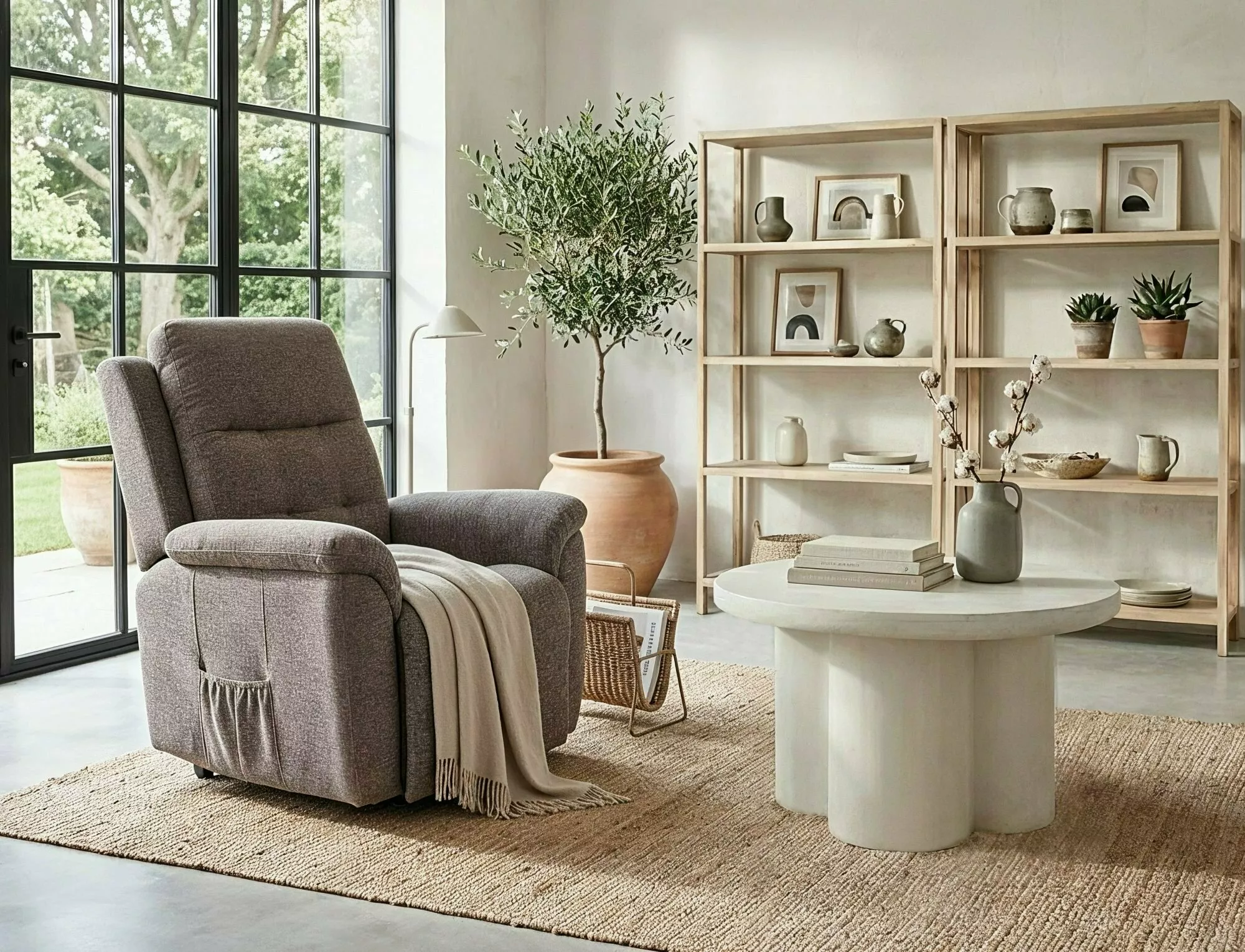 Masa rotunda Rosalia MDF și microciment, ecru, ø80/h45 cm [3]