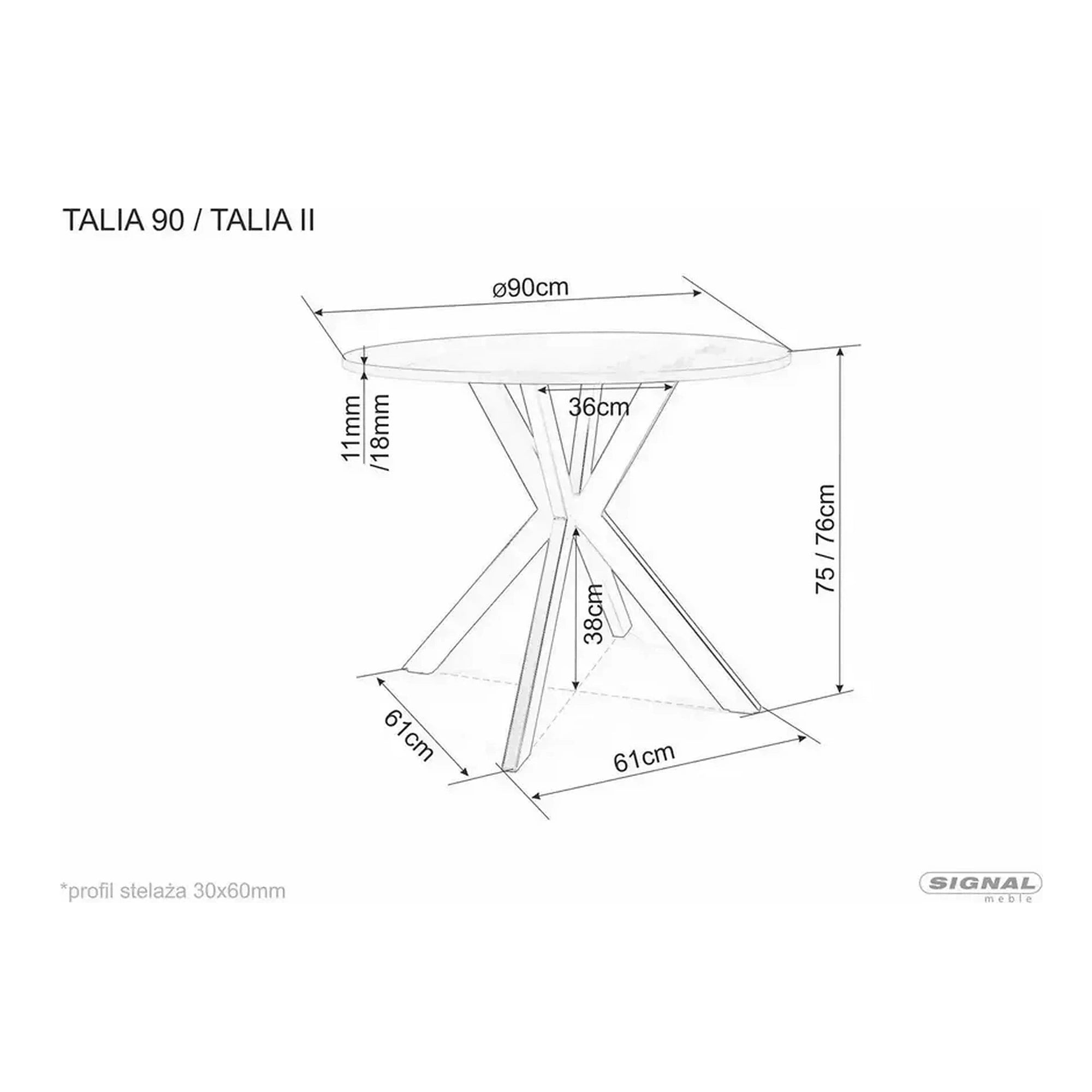 Masa TALIA II, nuc/negru mat, 90x90x76 cm [5]