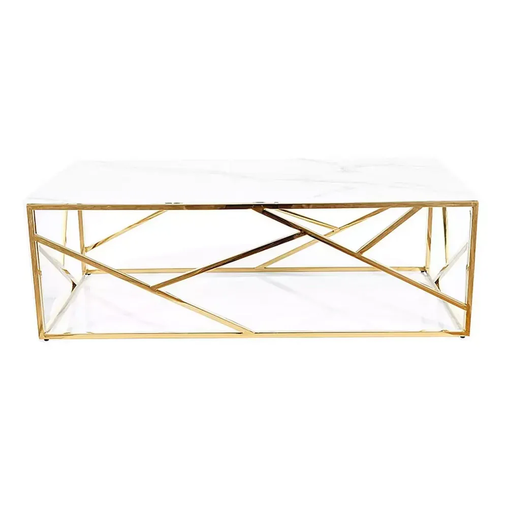 Masuta Escada A II - 120X60X40 cm,  alb cu efect de marmura/auriu [2]