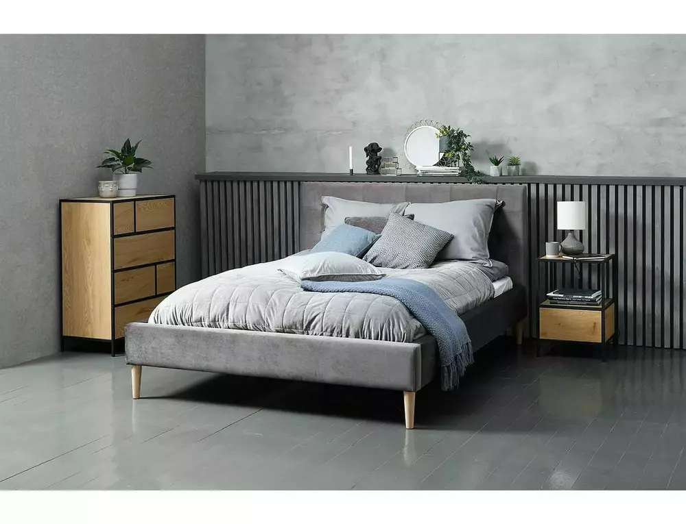 Noptiera GEO S, stejar/negru mat, PAL/metal, 40x40x59 cm [2]