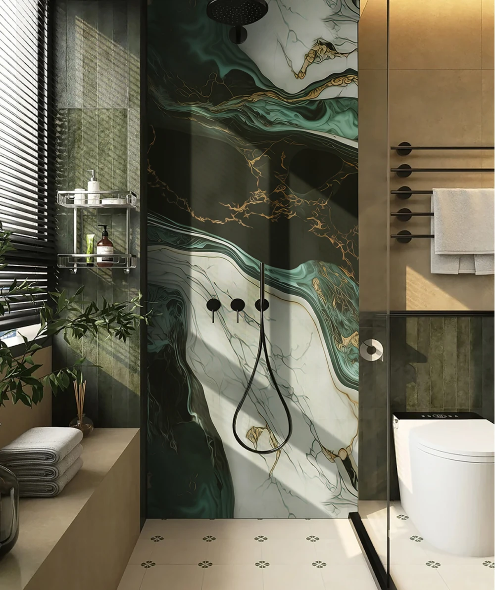Panou decorativ din PVC, model marmura, verde-auriu [2]