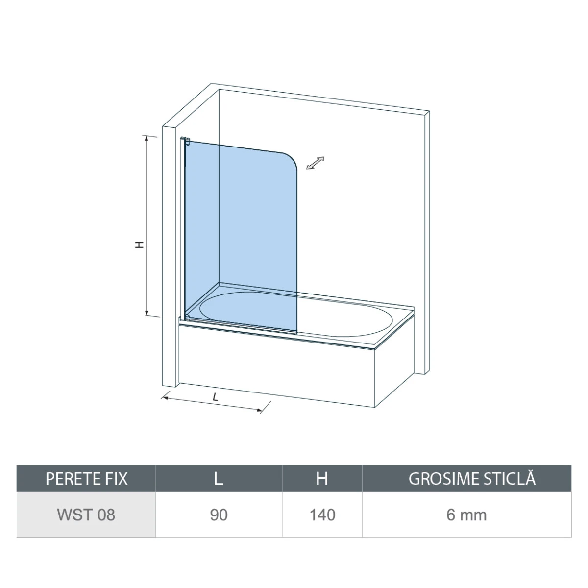 Paravan cada WST08 - PROFIL CROMAT, STICLA TRANSPARENTA [6]