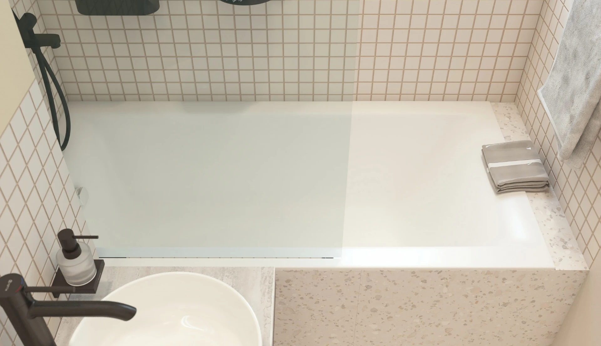 Paravan cada WST08 - PROFIL NEGRU, STICLA TRANSPARENTA [2]