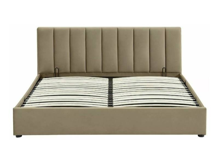 Pat MONTREAL VELVET – Beige, cu somiera si spațiu de depozitare [2]