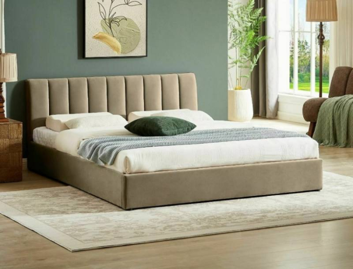 Pat MONTREAL VELVET – Beige, cu somiera si spațiu de depozitare [4]