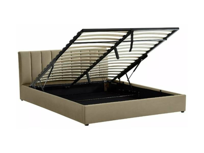 Pat MONTREAL VELVET – Beige, cu somiera si spațiu de depozitare [3]