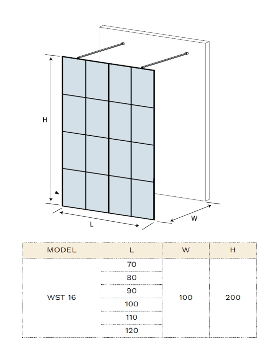 Perete dus tip WALK IN - WST 16 PROFIL NEGRU [5]