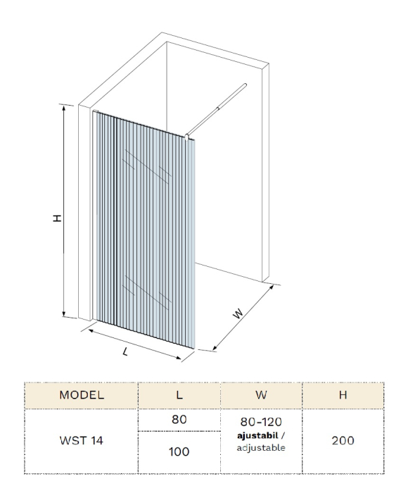 Perete dus tip WALK IN WST14, STICLA RIFLATA - PROFIL INOX [7]