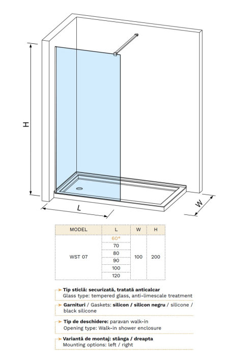 Perete dus WALK IN - WST07 PROFIL INOX [2]