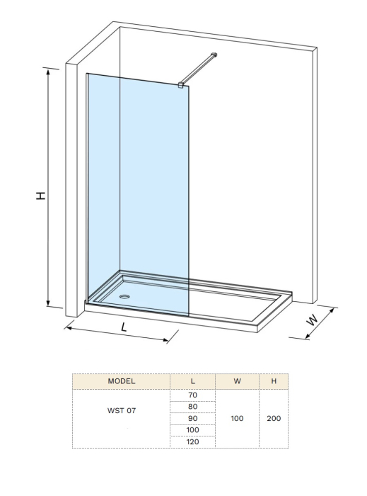 Perete dus WALK IN - WST 07 STICLA FUMURIE, PROFIL NEGRU [2]