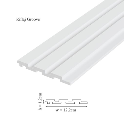 Profil stânga panou riflaj decorativ 3D din polimer rigid, model Groove L – 4.4x1.2x290 cm [3]