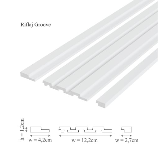 Profil stânga panou riflaj decorativ 3D din polimer rigid, model Groove L – 4.4x1.2x290 cm [2]