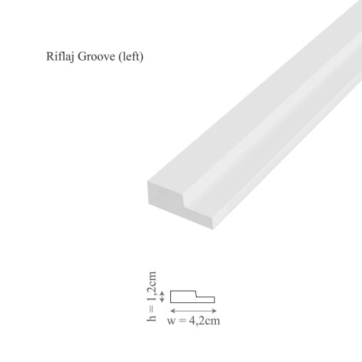 Profil stânga panou riflaj decorativ 3D din polimer rigid, model Groove L – 4.4x1.2x290 cm [1]