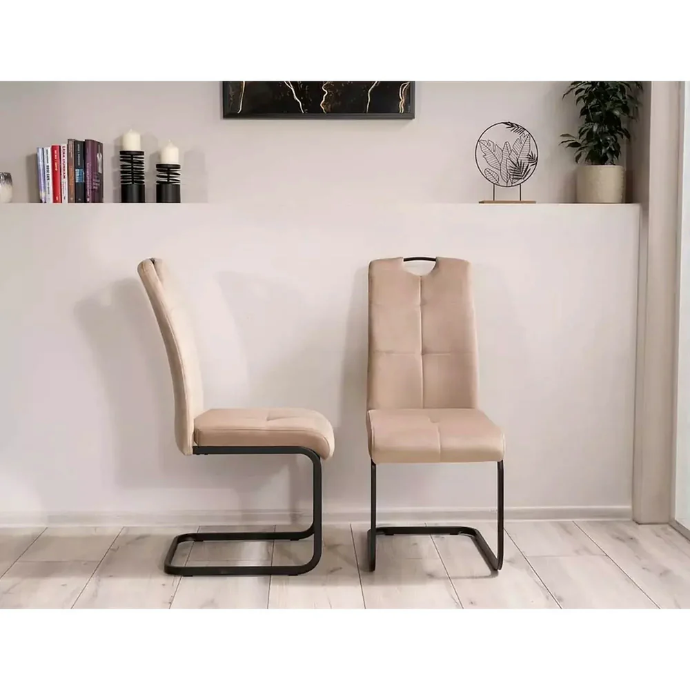Scaun AXO – 43x47x101 cm, bej / negru, stofă catifelată / metal [3]