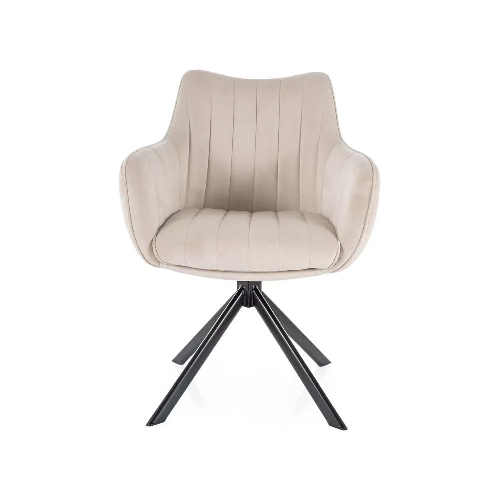 Scaun AZALIA VELVET – 61x44x86 cm, bej deschis/negru, stofa catifelata/metal [2]
