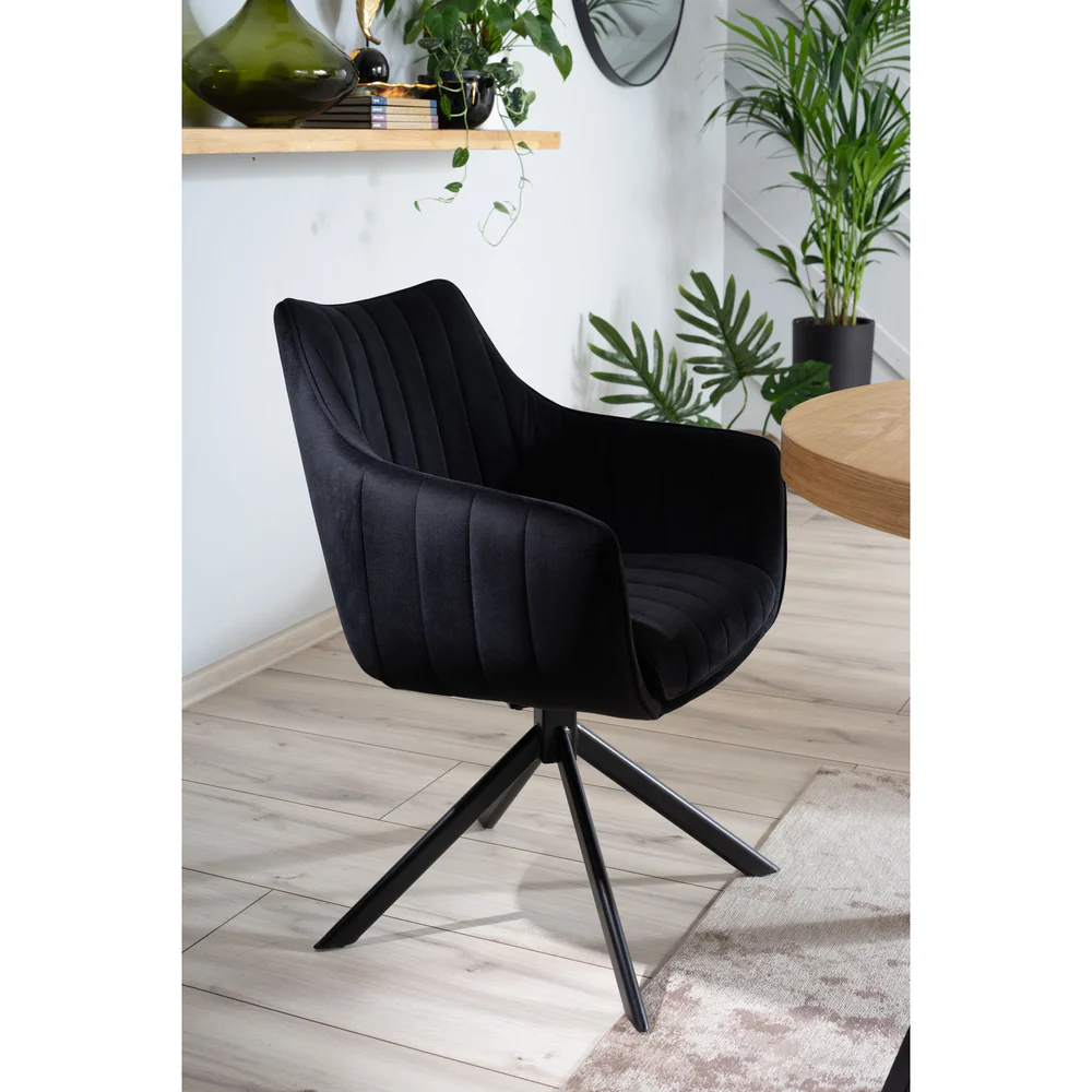 Scaun living rotativ AZALIA – 61x44x86 cm, negru, stofă catifelată / metal [2]