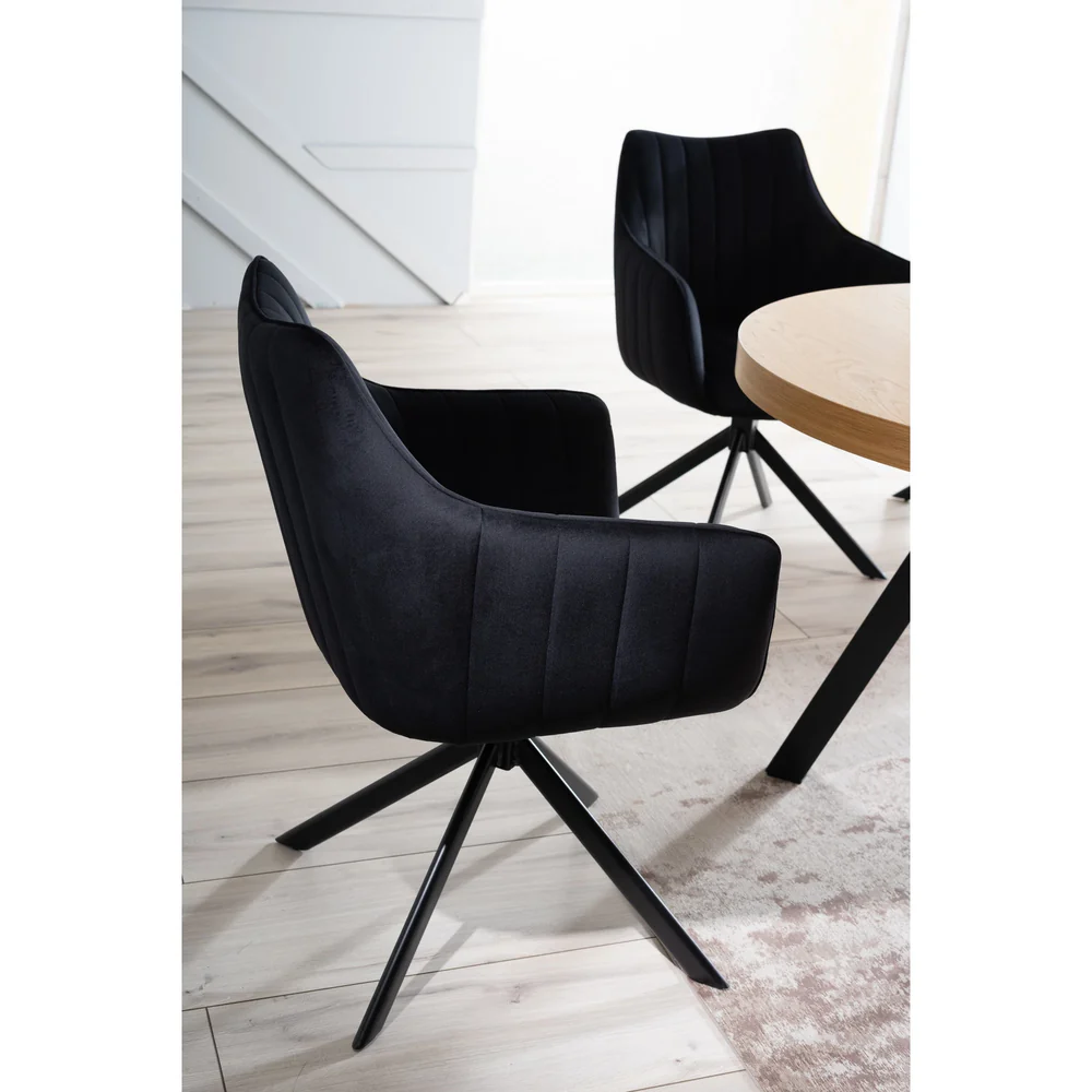 Scaun living rotativ AZALIA – 61x44x86 cm, negru, stofă catifelată / metal [3]