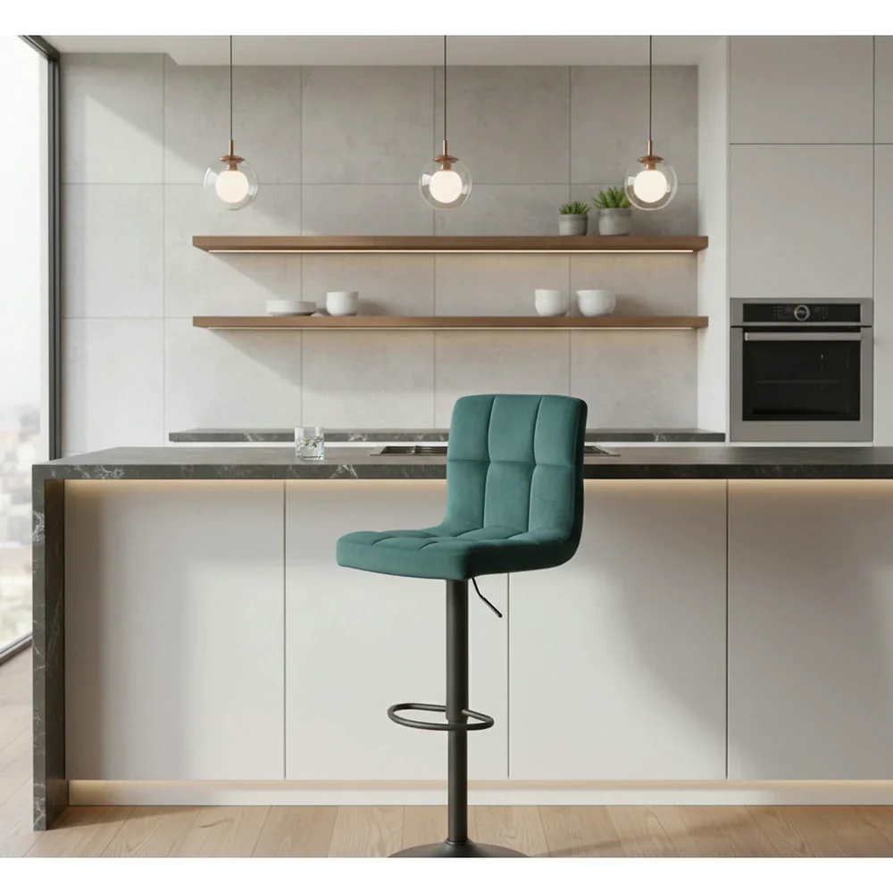 Scaun bar C105 – 42x39x96-117 cm, verde / negru, stofă catifelată / metal [2]