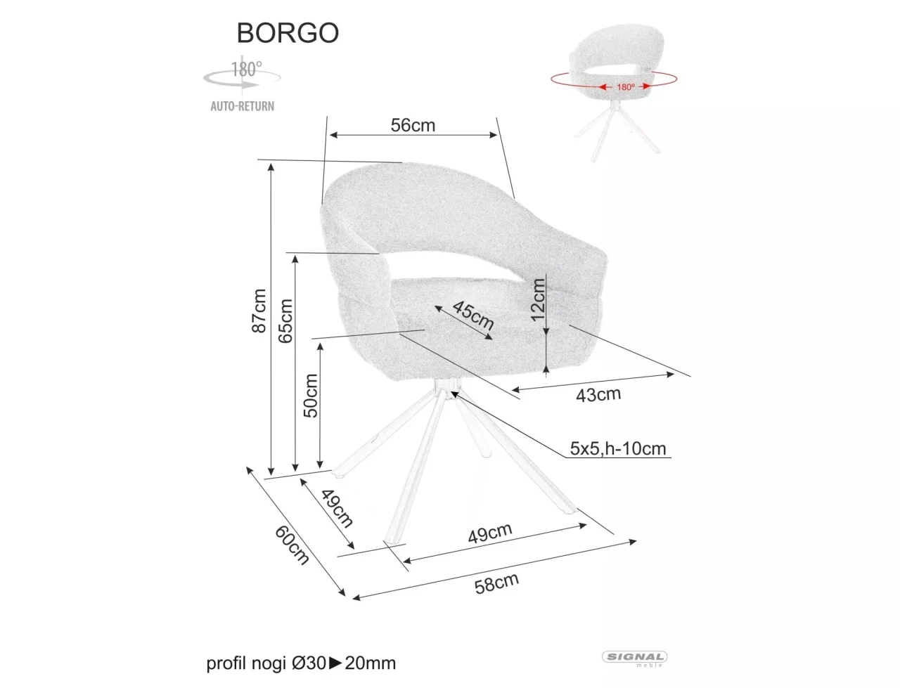 Scaun BORGO – 53x60x86 cm, gri / negru mat, stofă Raven [4]