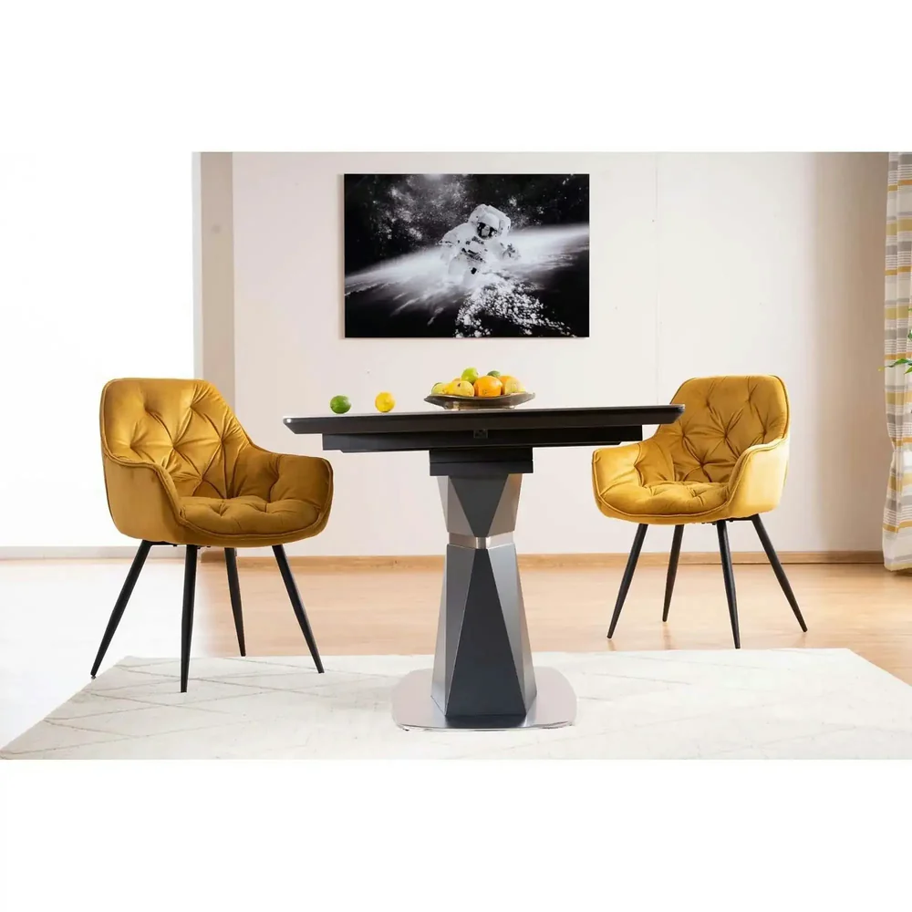 Scaun CHERRY – 58x57x87 cm, galben / negru, stofă catifelată / metal [3]