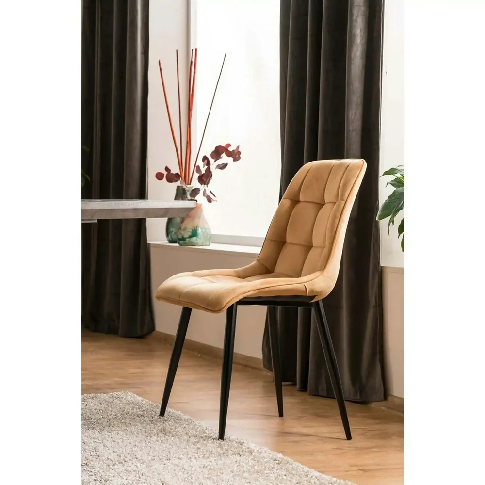 Scaun CHIC – 50x58x88 cm, galben curry / negru, stofă catifelată / metal [2]