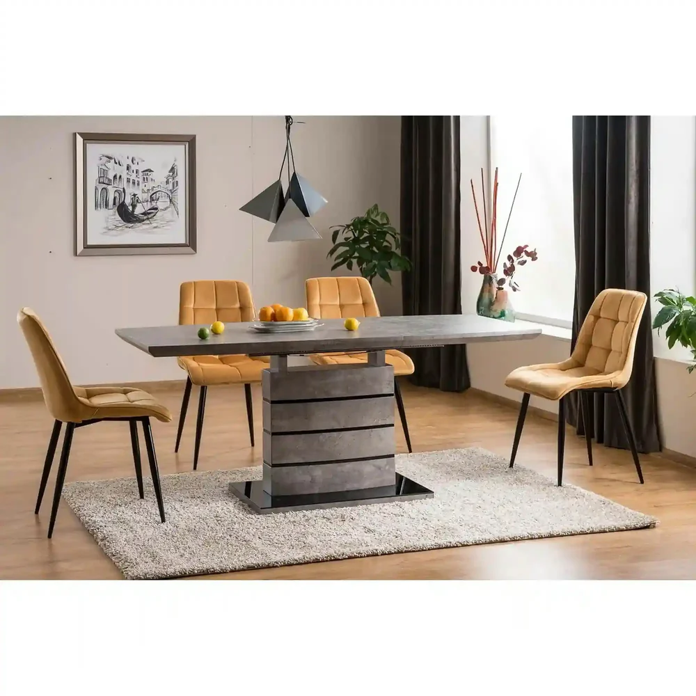 Scaun CHIC – 50x58x88 cm, galben curry / negru, stofă catifelată / metal [3]