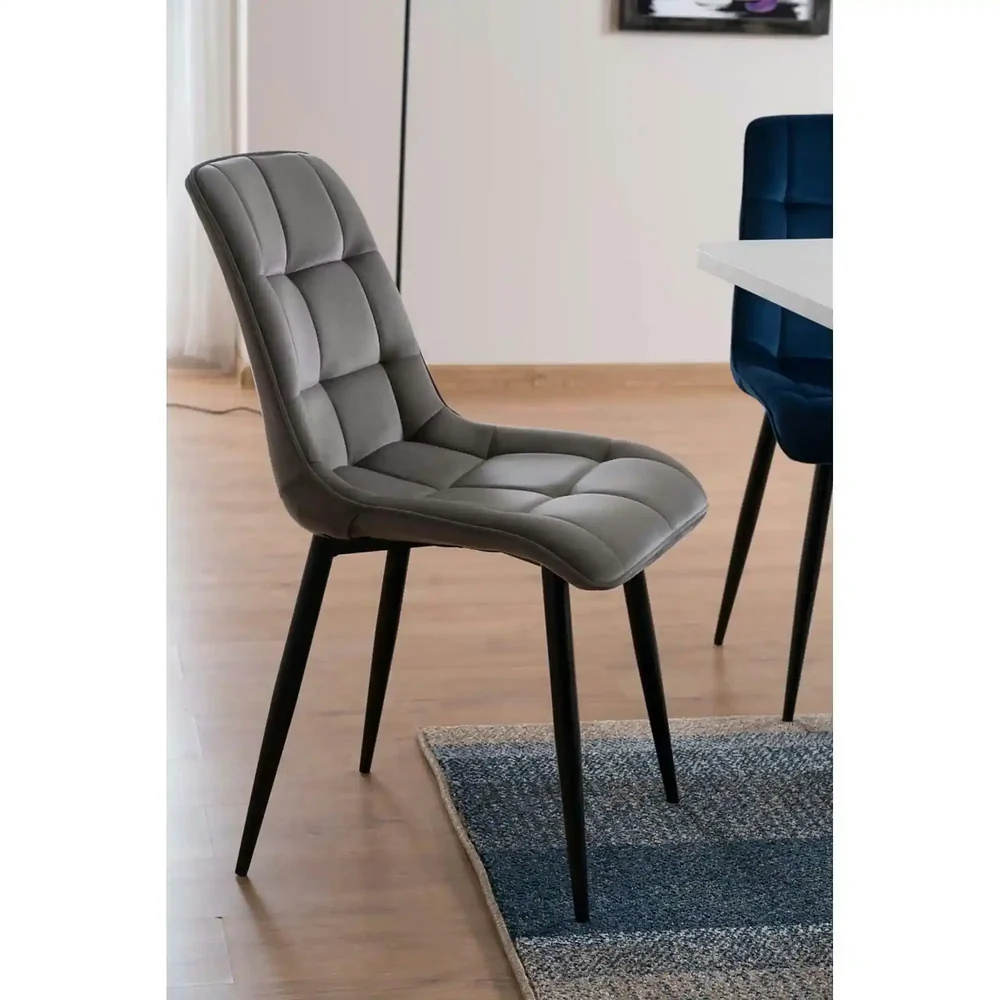 Scaun tapițat CHIC – 50x58x88 cm, gri/ negru, stofă catifelată / metal [3]