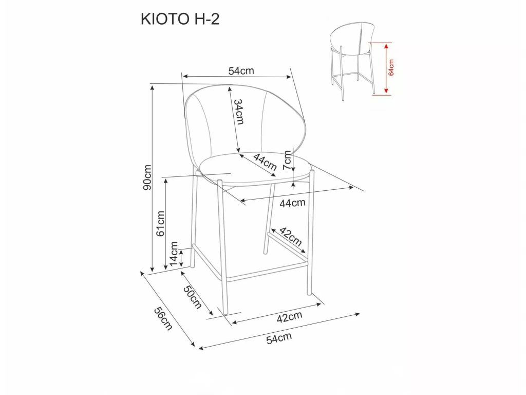 Scaun de bar KIOTO – 54x56x90 cm, nuc / bej, stofă / lemn [6]