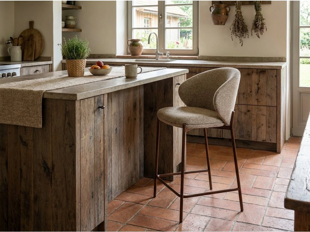 Scaun de bar KIOTO – 54x56x90 cm, nuc / bej, stofă / lemn [5]
