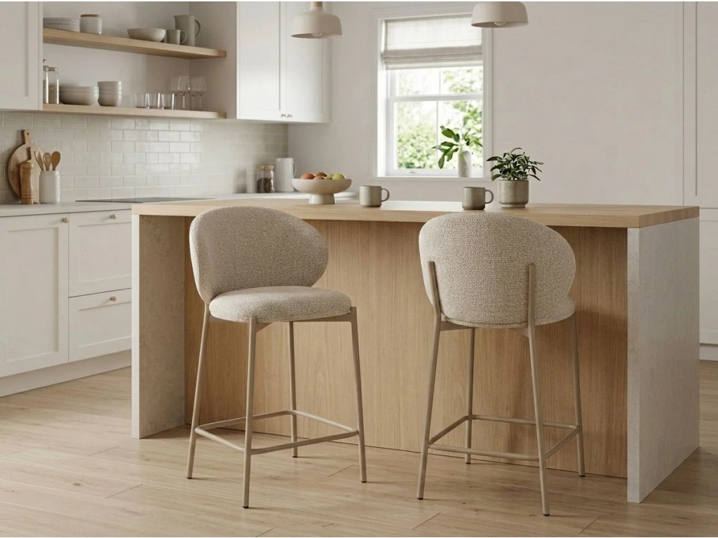Scaun de bar KIOTO – 54x56x90 cm, casmir / bej deschis, stofă / lemn [4]