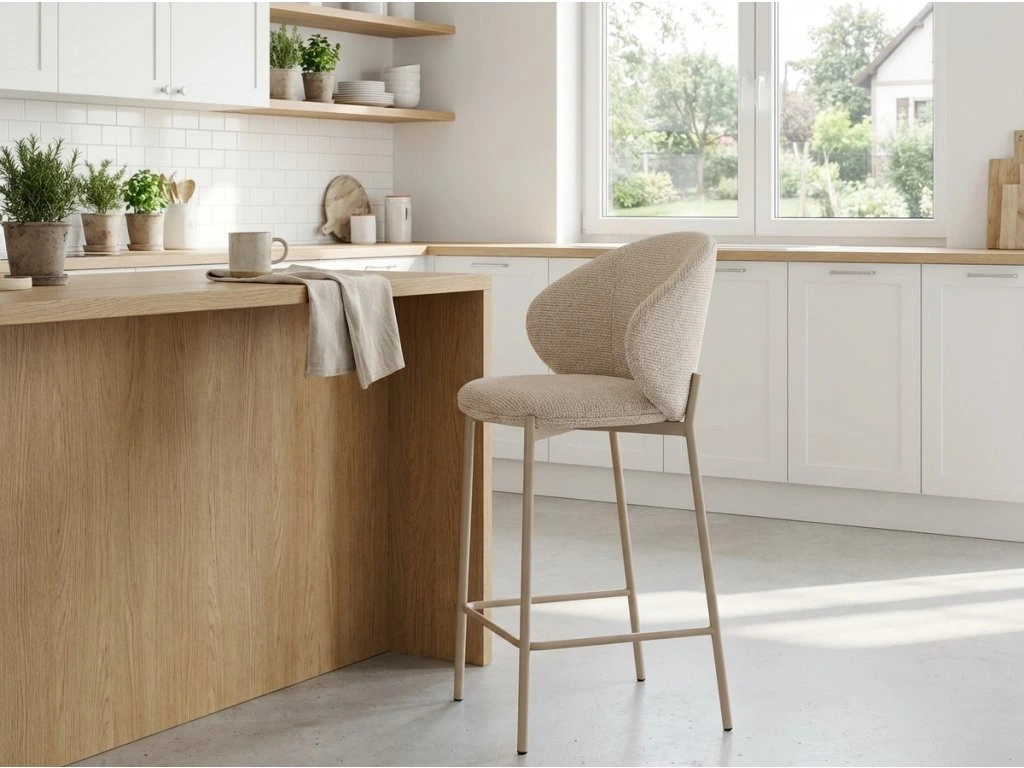 Scaun de bar KIOTO – 54x56x90 cm, casmir / bej deschis, stofă / lemn [5]